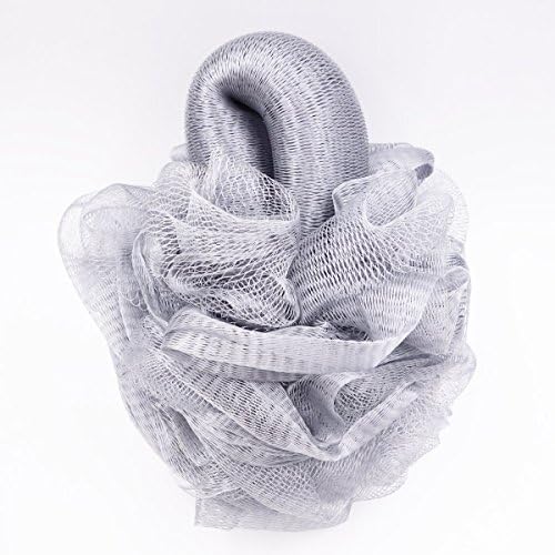 FullGold Bath Rose Flower Style with Hand Loop Shower Sponge Pouf Loofahs Mesh Brush Shower Ball, Large Exfoliating Soft Bath Sponges Loofah Pack of 1 (silver)