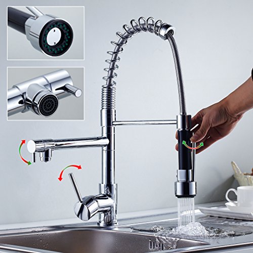 Auralum® Mordern Einhebel Waschtischarmatur Spültischarmaturen mit Küchenarmatur herausziehbarer Geschirrbrause Küche verchromt Armatur Mischbatterie Einhandhebelmischer Wasserhahn - 5