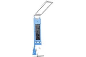 CristalRecord - Lámpara de escritorio juvenil Azul Multix LED 1.8W, Linterna, Reloj digital, Alarma, Termómetro, Calendario, Portátil con carga USB