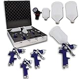 Das Set wird mit einen praktischen Metallkoffer geliefert in dem die Lackierpistolen und das Zubehör sicher transportiert werden