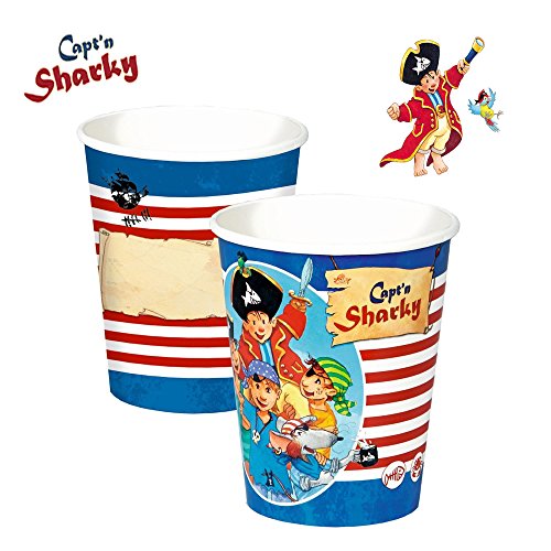37-teiliges Partyset * CAPT’N SHARKY * mit Teller + Becher + Servietten + Deko // Piraten Kindergeburtstag Kinder Geburtstag Party Mottoparty Luftballons Deko Pirates Kaptiän Kaptn Captn - 3
