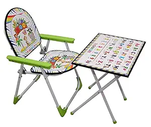 Digionics Plastic, Particle Wood, Stainless Steel and Paper Multipurpose Kids Study Table Chair Toy Set (Green)