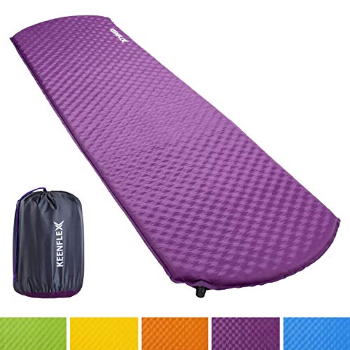 KeenFlex Esterilla Camping Auto Inflable de 4 cm Grosor Resistente al Agua colchón de Camping para excursiones, mochileros, Exteriores (Púrpura)