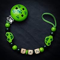 Schnullerkette mit Name Holz Clips Perlen Motive Buchstaben Junge Modell Jan