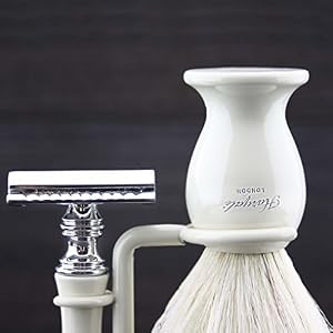 3 Pcs Men's Shaving Set In Ivory. Comes With White Badger Hair Brush,De Safety Razor (No Blades) & Dual Stand. Great as… - Image 2