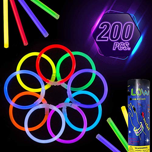 TellementHappy© Pulseras Varitas Luminosas Fluorescentes - Colores de moda- Ilumine us Fiestas Nocturnas y Bodas con estas varitas luminosas Fluorescentes de Moda. Lote de 200 con conectores.