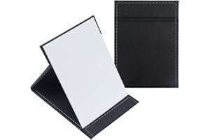 Pilikoll Portable Folding Makeup Mirror Black PU Leather Travel Mirror Vanity Mirrors with Stand Super HD Compact Foldable Mirror for Travel,Camping, Office Des (7 * 5In)