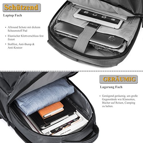 DTBG 15 Zoll Laptop Rucksack mit USB Anschluss / Port Schulrucksack Business Backpack Reisen Campus Rucksack Outdoor Daypack passt 15 – 15,6 Zoll Laptop / Notebook / Computer / Studenten / Damen / Herren, Grau - 3