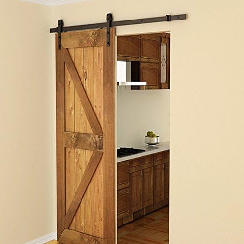 Seasofbeauty 6.6 FT Black Modern Antique Style Sliding Barn Wood Door Hardware Closet Set