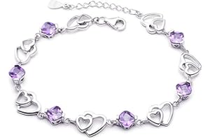 Kaguyo Baobei Damen Herz Fußkettchen 925 Sterling Silber Lila Rosa Zirkonia Herz Infinity Herz Fußkettchen Eleganter Feiner Schmuck Für Frauen Mädchen Mit Schmuckkästchen