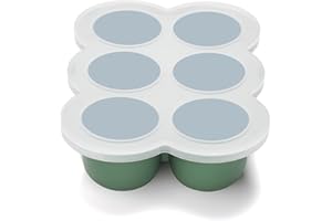 btrfe Gefrierschale für Babynahrung mit Deckel, Perfekter 6 x 90ml Silikon Aufbewahrungsbehälter für selbstgemachte Babynahrung, Muttermilch, Fruchtpüree, Gemüse (Grün)