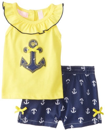 Kids Headquarters Baby-Girls Newborn Top with Navy Printed Shorts, Yellow, 3-6 Months Color: Yellow Size: 3-6 Months