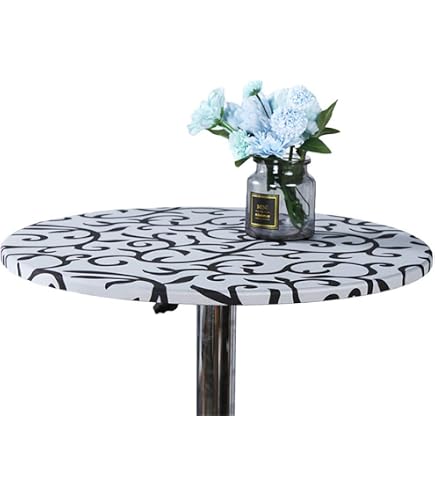 Cozomiz Nappe en Vinyle Couverture de Table Élastique Ajustée en Flanelle Antidérapant Protecteur De Table Imperméables Nappe Enduite 60cm Coupe Ajustée Ronde Gris