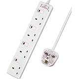 ExtraStar 4 Way Extension Leads with Surge Protection, Wall Mounted Power Strips with Individual Switches 13A UK Plug (1M, Wh