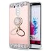 Produktbild EINFFHO LG G3 Hülle, Glitzer Kristall Strass Diamant Weich Silikon Schutz Etui Spiegel Handyhülle Schutzhülle für LG G3 [Mit Diamant Ringhalter], Roségold