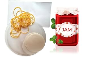 WINSOME 24 x 1lb Jam Pot Covers Labels with Elastic Rubber jam Jar covers and wax discs (1lb Jam Pot Covers)
