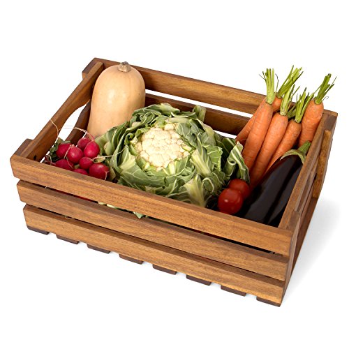 Holzkiste für Obst und Gemüse, Aufbewahrungskisten aus Akazienholz geölt, 2er Set, gut geeignet als Kiste für den Garten by Park Alley - 5