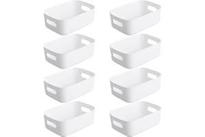 Bgfuni Uppsättning av 8 små plastförvaringskorgar, för kontor, hem och kök, prydlig organisatör, vita plastförvaringskorgar