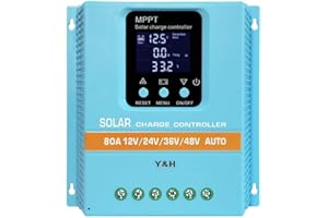 Y&H MPPT Regolatore di carica solare 60A 80A 100A 12V 24V 36V 48V display LCD regolazione intelligente max 100V ingresso Dual USB per piombo-acido/litio (80A)