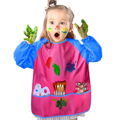 Kuuqa Malschürze Kunstkittel für Kinder Wasserdicht 3 geräumige Taschen - 6
