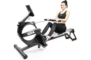 YOLEO Rameur Magnétique Rameur d'appartement, 16 Niveaux de résistance magnétique, écran LCD Multifonction, Double Glissières en Aluminium avec Support de Tablette