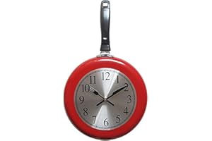 TIMELIKE Wall Clock, 10 inch Metal Frying Pan Kitchen Wall Clock Home Decor - Kitchen Themed Unique Wall Clock with a Screwdriver (Red)