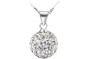 liuduo Beautiful 925 Womens Crystal solid Silver Disco Ball Friendship NECKLACE AND STUD EARRING SET 10mm