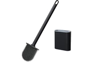 PAIDASHU Brosse de toilette en silicone avec support mural et long manche antidérapant, séchage, nettoyage professionnel en profondeur pour salle de bain (noir)