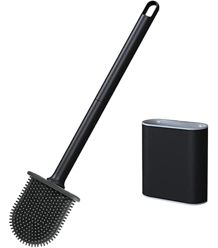 Scopino per WC monouso, set di scopino per WC sistema di pulizia con supporto, spazzola detergente per WC kit spazzolone per bagno (blu, manico + supporto