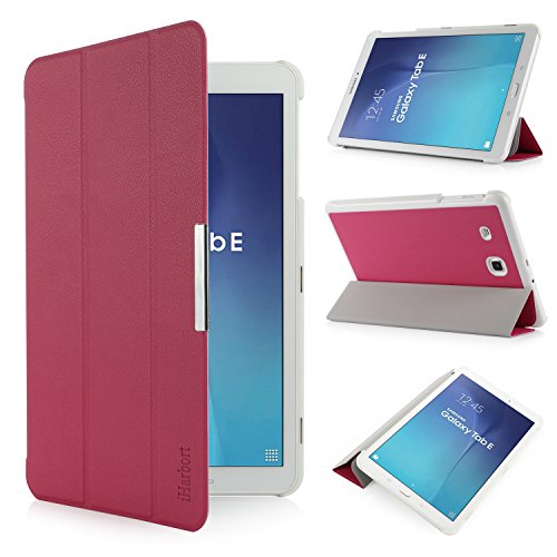 iHarbort® Samsung Galaxy Tab E 9.6 Hülle - Ultra Slim Leder Tasche Hülle Etui Schutzhülle Für Samsung Galaxy Tab E 9.6 Zoll T560 T565 Case Cover Holder (Galaxy Tab E 9.6, hot pink)