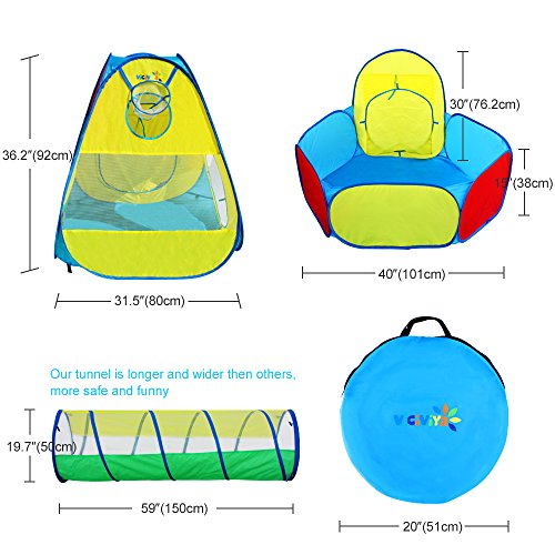Kids Play Tent with Tunnel and Ball Pool 3 in 1 - VICIVIYA Pop-up Children's Play House with Zipper Storage Bag for Children Baby Dog Indoor and Outdoors Playground (Multi-Color)