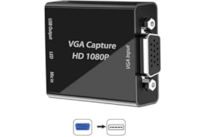 ABUNRO VGA Capture Card, VGA auf USB Aufnahmegerät mit Mikrofon-Eingang, unterstützt Full HD Video für Gaming, Videokonferenzen,Medizinische Bilder