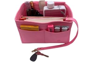 ORGANIZE FIRST Organisateur de Sac à Main Femme - en Feutre - Multi-Poches avec Pochette détachable à Fermeture éclair et Chaîne à clés - Sac de Rangement intérieur pour Sac à Main - L/Rose