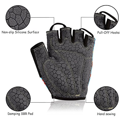 Aiduy FahrradHandschuhe, Fitnesshandschuhe Trainingshandschuhe Halbfinger-Fahrradhandschuhe – Rutschfest, Schaum gepolstert und Klettverschluss - 4