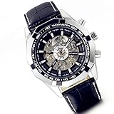 Lancardo Herren Mechanische Automatik Business Armbanduhr Skelett Automatikuhr Uhr mit Leder Armband, schwarz Silber