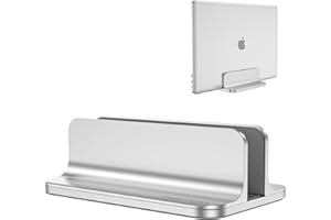 OMOTON Regulowany pionowy stojak na laptopa, aluminiowy stojak na MacBooka z regulowanym rozmiarem stacji dokującej, uchwyt na laptopa pasuje do wszystkich MacBooków, powierzchni, Chromebooków i