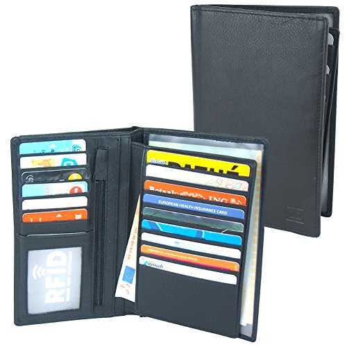 Preisvergleich Produktbild Ausweistasche Ausweisbörse Autopapiere Schwarz Leder 16 Karten Hülle RFID