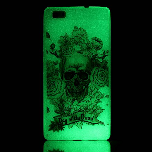 Huawei P8 Lite Hülle,Huawei P8 Lite Case,Huawei P8 Lite Cover,ikasus® TPU Silikon Schutzhülle Case Hülle für Huawei P8 Lite,Beleuchtete Weiche TPU mit Schwarz Gemalte Muster Handyhülle Huawei P8 Lite Silikon Hülle [Leuchtende Transluzent] Stoßdämpfend Transparent TPU Silikon Schutz Handy Hülle Case Tasche Silikon Crystal Case Durchsichtig Schutzhülle Etui Bumper für Huawei P8 Lite – Rose Blumen Schädel - 2