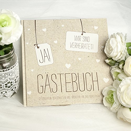 Gästebuch Hochzeit „JA!“ ‚Wir sind verheiratet‘ in Kraftpapier-Look mit kleinen weißen Herzen - 2