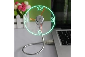 Huiheng Mini LED Clock Fan with Flexible Gooseneck, Personal Silent Laptop Fan USB Powered for Home Office