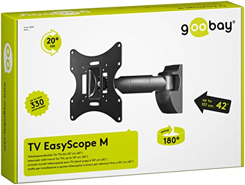 Goobay EasyScope M, Teleskop Wandhalter, super flach, Wandabstand 100 bis 330 mm, 20° neigbar und 180° schwenkbar, Traglast 30 kg, für Monitore und Fernseher von 43 bis 107 cm / 17 bis 42 Zoll / VESA 200×200 mm, schwarz - 3