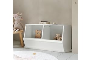 HOOGA PLAYROOM Hooga Wooden Toy Storage, Double Stacking Wooden Toys Storage Trunk, Kids Storage Units (White, Double)