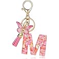 Goodern Alphabet Initial Letter Keychain with Tassel,Fashion Keychain Butterfly Pendant Key Ring,Cute Keychain for Women Girls,Purses Handbag Backpack Keychain,Car Key Keychain Tassel Key Chain-M