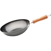 WECOOK! Carbon Wok Induction 20 cm, Non-stick QUANTANIUM 3 Layers without PFOA, Carbon Steel, Imitation Wood Handle, Suitable