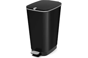 CURVER KIS Chic Bin Style Treteimer 45 Liter mit Deckel und Pedal, Müllbeutelaufhängung, schwarz metallic, 29 x44,5 x 60,5 cm