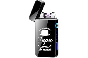 ASANMU Briquet Électrique, Cadeau Fete des Peres,Cadeau Papa,USB Briquet Electrique Rechargeable Coupe-Vent Double Arc Indicateur Puissance Commande Tactile Briquet, Cadeau à Papa de la Fête des Pères