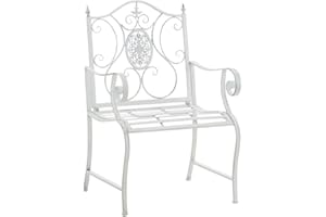 ‎CLP CLP Lackierter Eisen-Gartenstuhl Punjab mit Armlehne I Outdoor-Stuhl im Landhausstil I erhältlich, Farbe:antik weiß