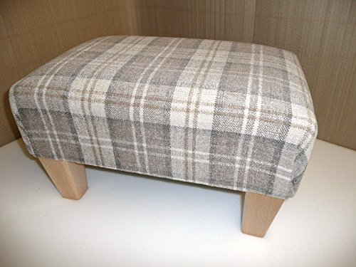 Latte Tartan Fabric Queen Anne With a Deep Base design And A Matching Footstool...wing back fireside high back chair. Ideal bedroom or living room furniture