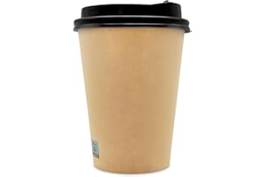 Wellsamed WELLSACUP 100 Pappbecher 300 ml mit Deckel, Kraftpapier Natur, geeignet für Heißgetränke, Coffee to Go, Business, Veranstaltungen, Party