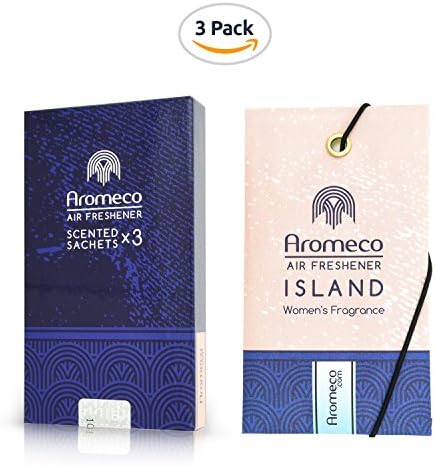 Aromeco Car Air Freshener - Wardrobe Freshener - Shoe Freshener - Toilet Freshener - Room Freshener - Handbag Freshener - Scented Sachet - Women's Fragrance - Island, Pack of 3